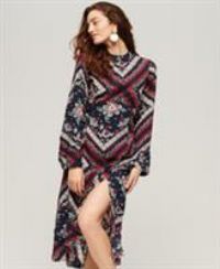 Superdry Womens Printed Long Sleeve Midi Dress Size 12