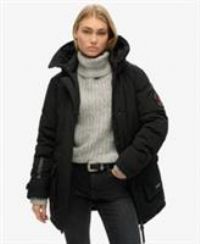 Superdry Women/'s City Padded Parka Jacket, Black/White, UK 8