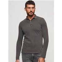 Superdry Men/'s Studios L/S Jersey Polo T-Shirt, Washed Black, XXL