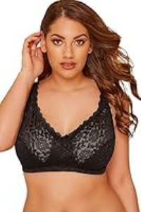 Yours Hi Shine Lace Non-Padded Non-Wired Full Cup Bra - Women/'s - Plus Size Curve Black
