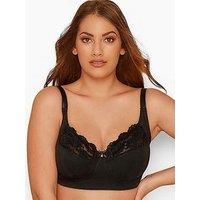 Yours Women's  Black Cotton Lace Trim NonPadded NonWired Bralette Plus Size