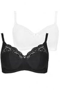 Yours 2 Pack & White Non-Padded Non-Wired Full Cup Bras - Women/'s - Plus Size Curve