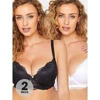 Long Tall Sally Women's 2 Pack Tall Black & White Lace TShirt Bras Black Size