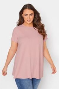 Yours Curve Plus Size Pink Ribbed Swing Top