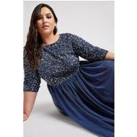 Yours Curve Women's Plus Size LUXE Navy Blue Sequin Embellished Maxi Dress