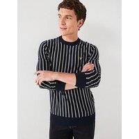 Lyle & Scott Vertical Stripe Crew Knitted Jumper - Navy