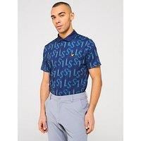 Lyle & Scott Men'S Long Sleeve Monogram Printed Polo Shirt- Blue