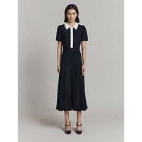 Ghost Bethan Satin Contrast Collar Midi Dress - Black
