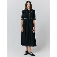 Ghost Emma Embroidered Georgette Midi Dress - Black