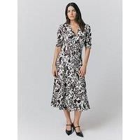 Ghost Madi Floral Crepe Midi Tea Dress - Burgundy Floral