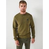 Belstaff Left Chest Patch Logo Regular Fit Crew Sweater - Green