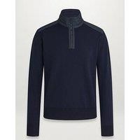 Belstaff Kilmington Nylon Shoulder Merino Wool 1/4 Zip Knitted Jumper - Navy