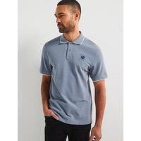 Belstaff Left Chest Patch Logo Regular Fit Tipped Polo Shirt - Light Blue