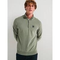 Belstaff Left Chest Patch Logo Quarter Zip Sweatshirt - Light Green