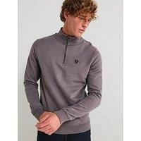 Belstaff Left Chest Patch Logo Quarter Zip Sweat - Dark Grey