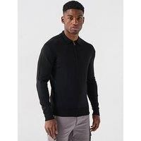 Belstaff Kyle Knitted Zip Neck Long Sleeve Polo Shirt - Black
