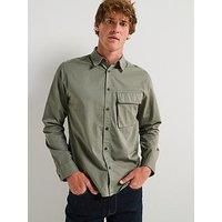 Belstaff Scale Logo Patch Sleeve Garment Dyed Cotton Shirt - Light Green