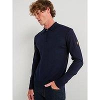 Belstaff Kyle Knitted Zip Neck Long Sleeve Polo Shirt - Navy