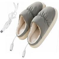 Sherpa Lined Usb Powered Plush Heating Indoor Slippers - Grey