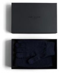 Ted Baker Frairs Rib Stitched Hat and Glove Set - Navy