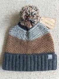 FAT FACE Charcoal / Mustard 79% Wool BOBBLE HAT Cuff BEANIE Cuff Adult FFBOX
