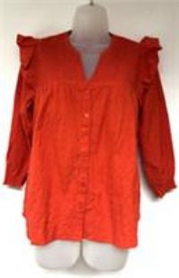 New! Fat Face UK8 bright red Jay frill trim 3/4 sleeve cotton blouse