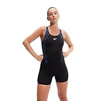 Speedo Women/'s Hyperboom Splice Legsuit, Quick Drying, Training, Fitness, Chlorine Resistant, Black/True Cobalt/Curious Blue, 30