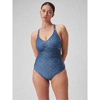 Speedo Shaping Printed V Neck Swimsuit - Washed Blue