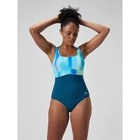 Speedo Womens Shaping Contoureclipse Printed 1 Piece - Dark Teal