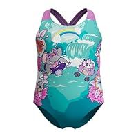 Speedo Girls Learn to Swim Printed Crossback Swimsuit | Chlorine Resistant | Stretchy Fabric, Neon Violet, 2YRS