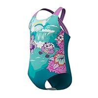 Speedo Girl/'s Learn to Swim Printed CroSback Swimsuit, Chlorine Resistant, Recycled Fabric, Stretchy Fabric, Neon Violet, 9-12M9-12M