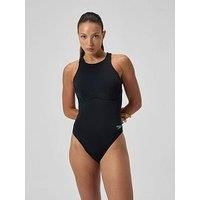 Speedo Womens Racer Zip Swimsuit With Built In Swim Bra - Anthracite