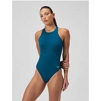 Speedo Women/'s Racer Zip Swimsuit, Swim FitneS, Soft Feel, Premium Swimwear, Dark Teal, 3636