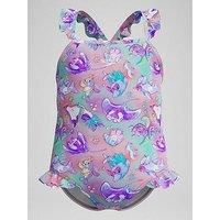 Speedo Girls Digital Frill Thinstrap Swimsuit - Neon Violet