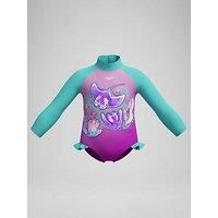 Speedo Girls Digital Long Sleeve Frill Swimsuit - Blue/Pink