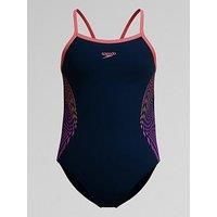 Speedo Girls Plastisol Placement Thinstrap Muscleback - Black/Pink