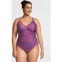 Speedo Womens Plus Size Shaping Printed V Neck 1 Piece - Hapuna Blue