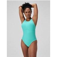 Speedo Womens Solid Highneck 1 Piece Swimsuit - Blue