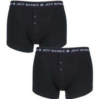 2 Pack Black Plymouth Button Cotton Boxer Shorts Men's Small - Jeff Banks