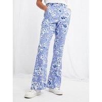 Joe Browns Women/'s Floral Print Flattering Wide Flared Leg Tailored Suit Trousers, 10, Blue
