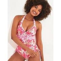 Joe Browns Women's Swimsuit Bright Paisley Floral Wrap Front Halter Swimsuit