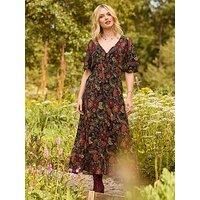 Joe Browns Women's Dark Autumn Floral Wide Sleeve Button-Through Maxi Dress