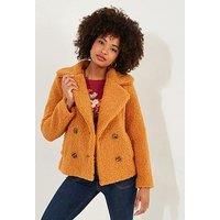Joe Browns Women/'s Fashion Cosy Cropped Teddy Coat, Oversized Fit, Mustard, UK 18