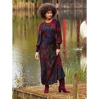 Joe Browns Women's Textured Devoré  Tie Waist Balloon Sleeve Maxi Dress