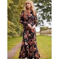 Joe Browns Women/'s Fashion Floral Tie Back Split Hem Jersey Maxi Dress, Regular Fit, Orange, UK 12