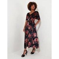 Joe Browns Women's Rose Floral Tie Waist Velour V-Neck Dress