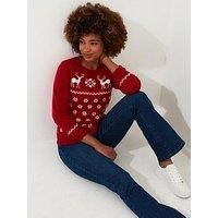 Joe Browns Women/'s Retro Festive Reindeer Scalloped Edge Jumper, Regular Fit, Red, 12
