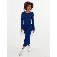 Joe Browns Women/'s Metallic Flared Sleeve Slim Fit Sparkle Knitted Midi Dress, Slim, Blue, UK 14