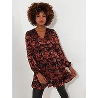 Joe Browns Women's Burnt Floral V-Neck Long Sleeve Tunic Dress with Elasticated
