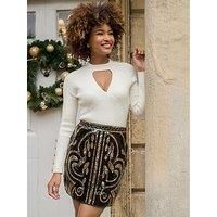 Joe Browns Women/'s Festive Sparkle Stretch Sequin A-Line Mini Skirt, Regular Fit, Gold, UK 14